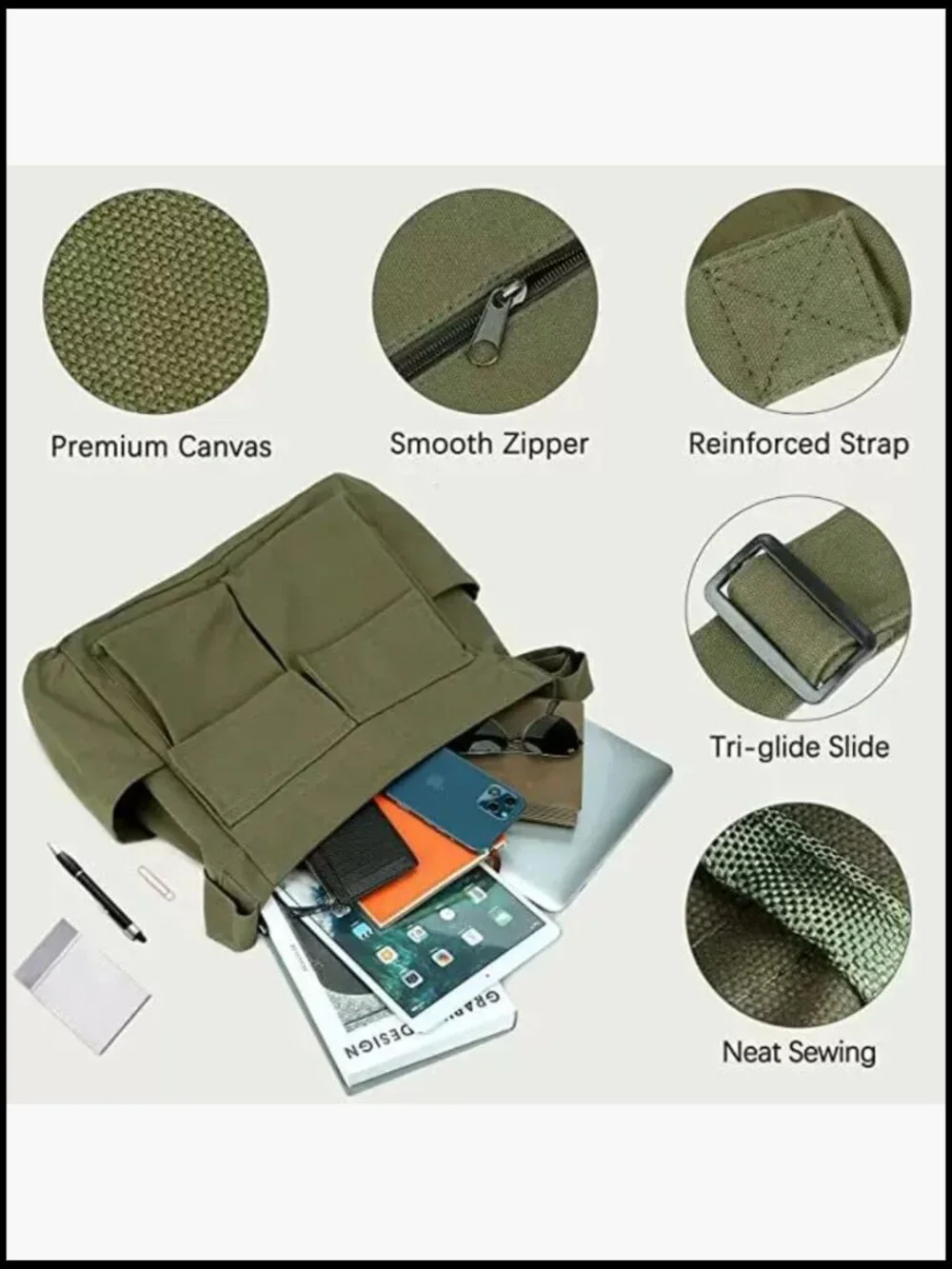 Canvas Messenger Bag Large Crossbody with Multiple Pockets Shoulder Tote for